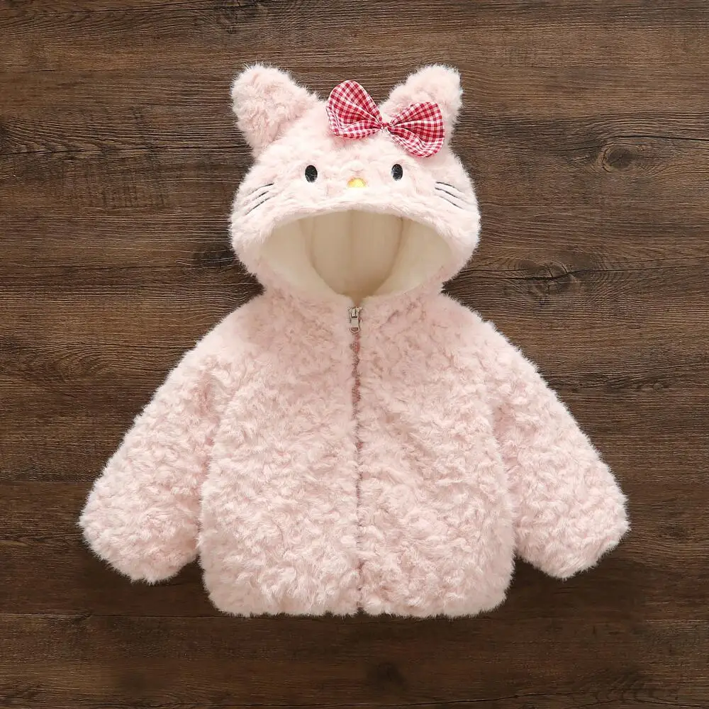 

Children's Clothing New Stylish Plus Velvet Baby New Style Children's Cartoon Hooded Sweater Top Coat Thickened Warm Coat Kt Cat