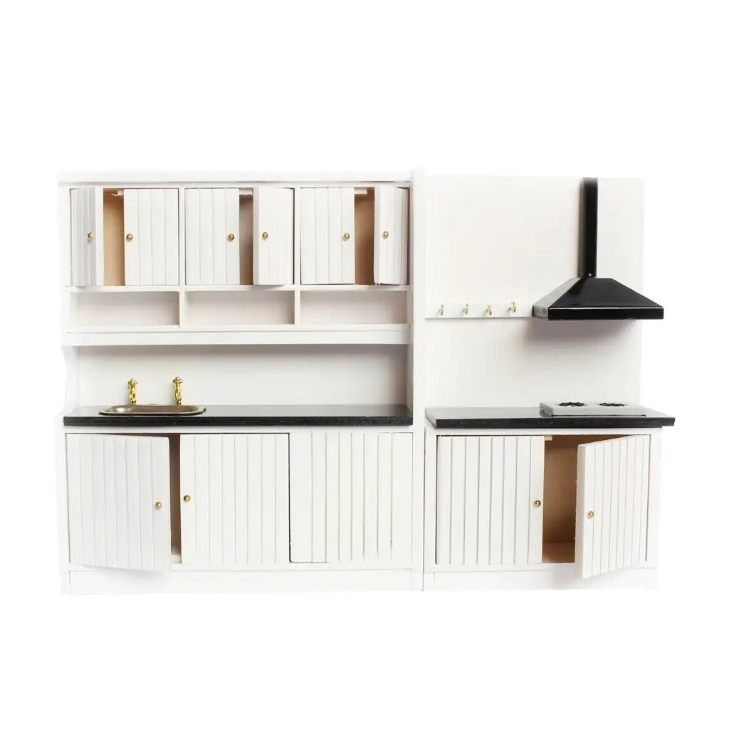 Dollhouse Miniature Furniture Wooden Kitchen Stove Sink Cabinet Cupboard Set 1/12 Scale