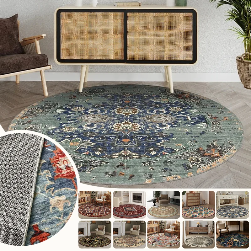 80/120cm Boho Ethnic Round Fluffy Carpet Imitation Cashmere Living Room Rug Skin-Friendly Thermal Insulation Bedroom Bedside Rug