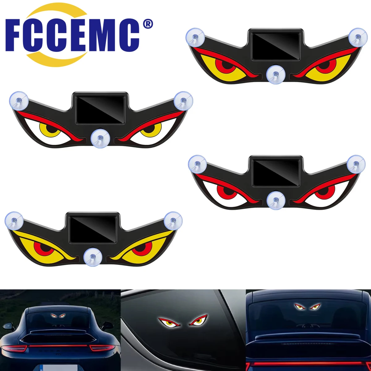 Solar Powered LED Devil Eye Car Ambient Light USB Rechargeable Dynamic Breathing Car Windshield Decorative Lamp with Suction Cup