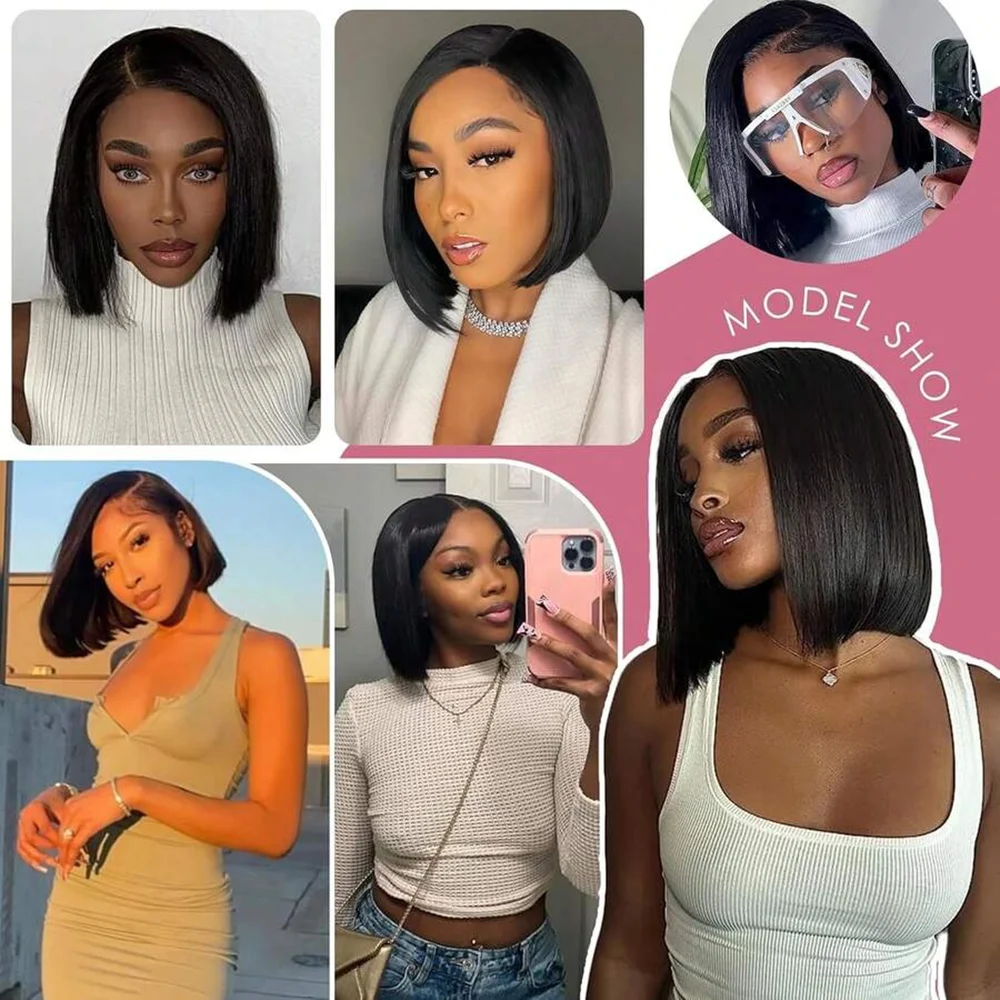 بوب شعر مستعار أمامي 13x4 الدانتيل الشفاف الجبهة خصلات الشعر المستعار الإنسان قصيرة بوب الباروكات 4X4 شعر مستعار مستقيم 100% الشعر البشري للنساء السود #5