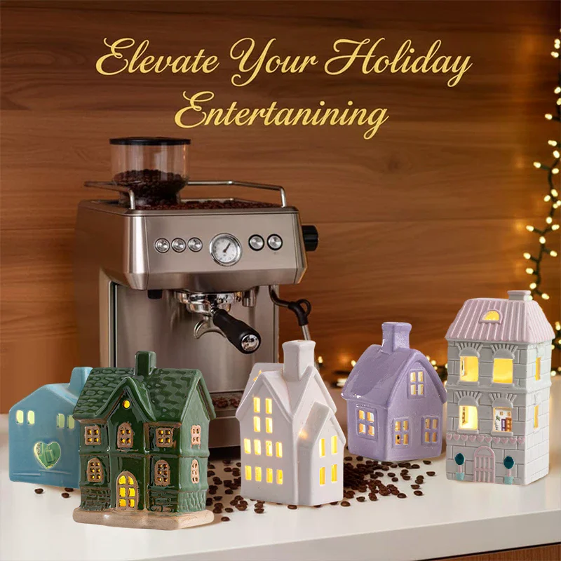 Świecące dekoracje wiejskie, białe ceramiczne dekoracje w kształcie domków z oświetleniem, świecące zimowe domki wiejskie