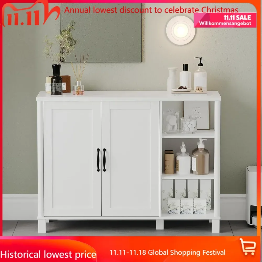 

Bathroom Storage Cabinet, Freestanding Floor Cabinet with Doors and Shelves, Bathroom Storage Unit, Kitchen Cupboard with Open C