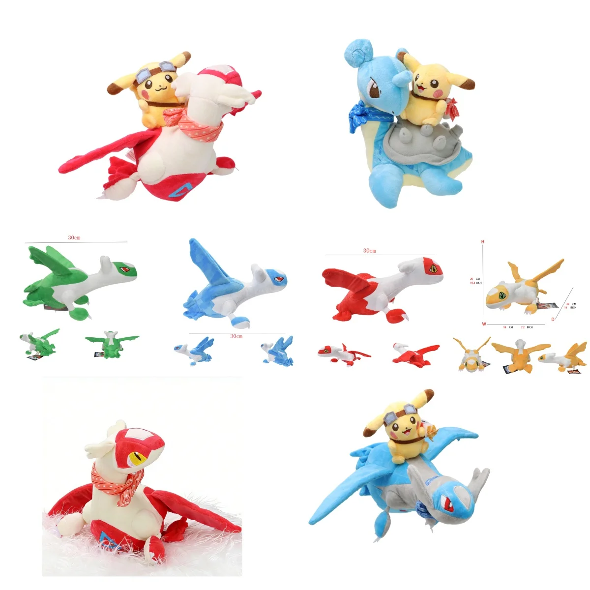 

Cute Pokemon Riding Plush Toys Latias Latios Lapras Pikachu Soft Stuffed Doll Kids Gift