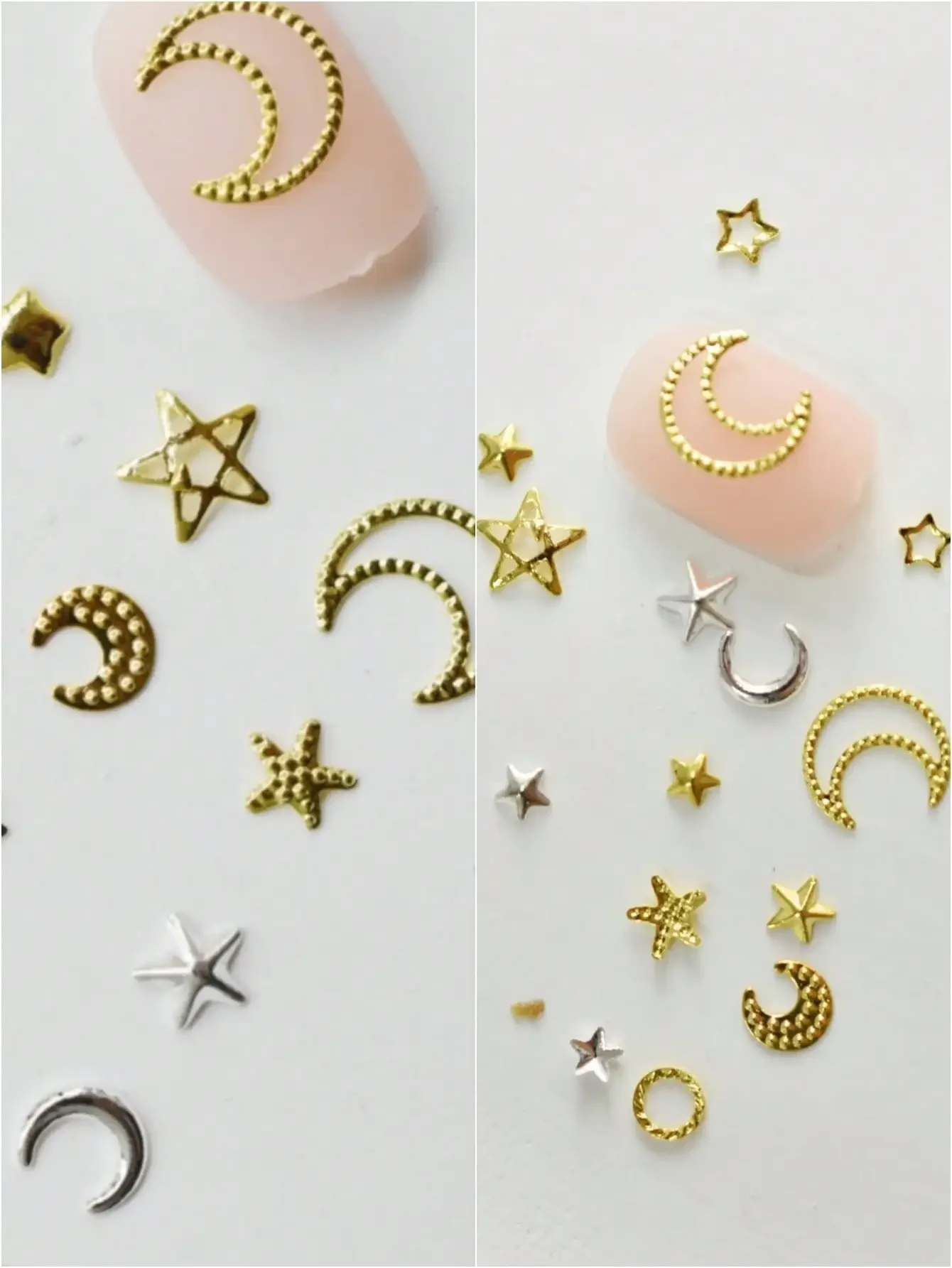 1000PCS/Bag Copper Gold Silver Star Moon Hollow Rivet Thin 3D Metal Nail Art Decoration DIY Manicure Accessory Patch Charm