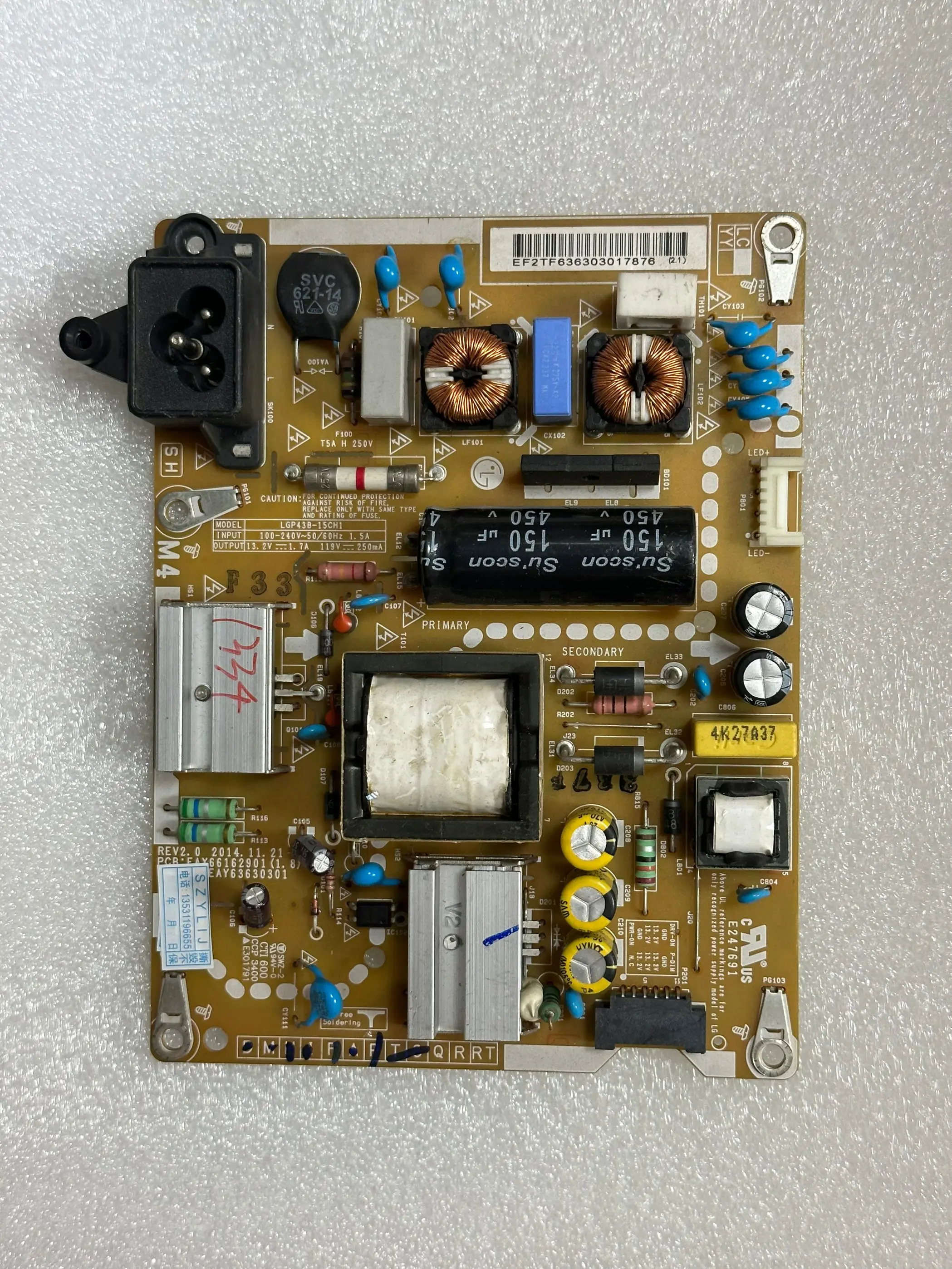 

Original 43LF5400-CA power board EAX66162901 EAY63630301 LGP43B-15CH1