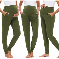 Pantalones de maternidad informales para mujer, pantalones elásticos, cómodos, Premaman, pantalones de cintura alta, ropa de embarazo suave, nuevo