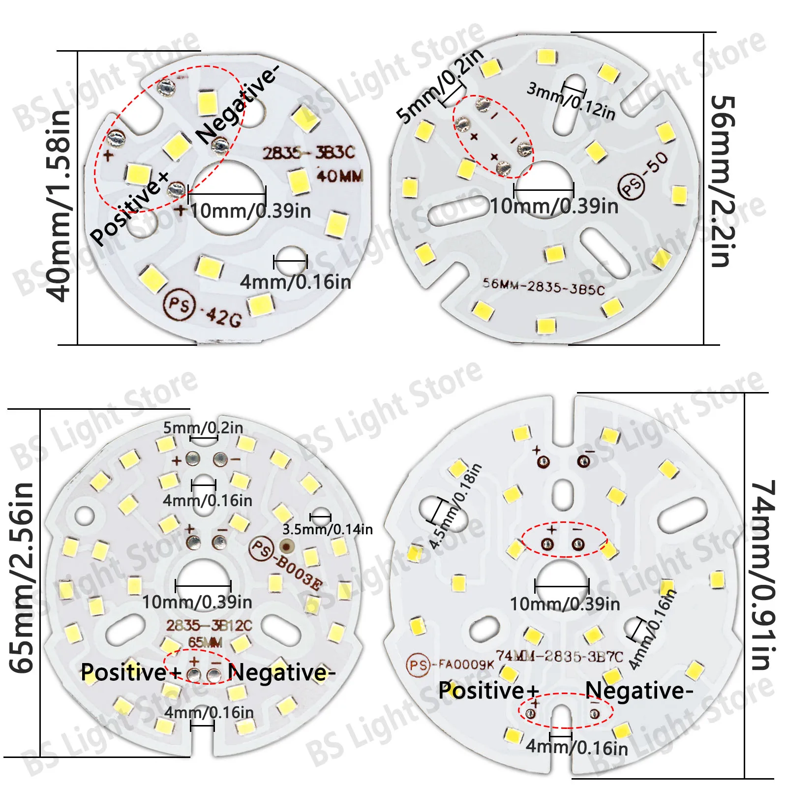 35-37V LED SMD2835 Lamp Bead 3W/5W/7W/9W/12W/15W/18W 48mm 56mm 65mm 74mm 77mm 85mm 96mm 108mm 117mm Spotlight Light Source