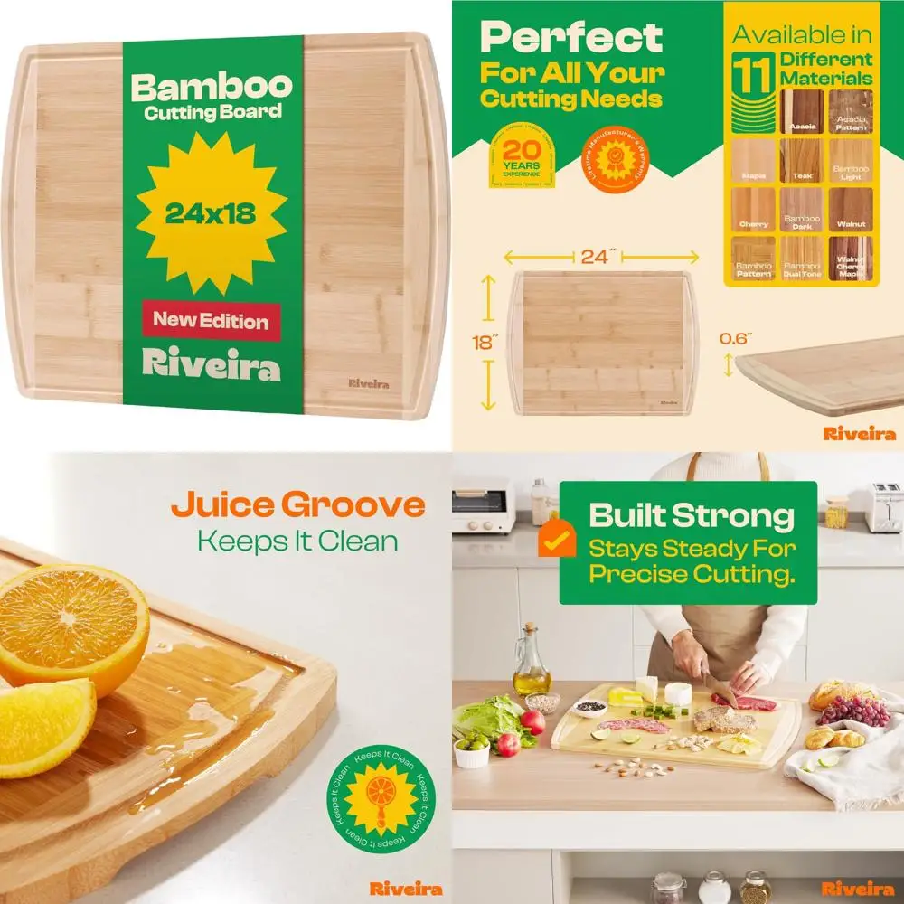 

Large Bamboo Cutting Board - 24x18 Inches, Premium Two-Tone Design, Ideal for Kitchen Use, Durable and Elegant Wood Board for Co