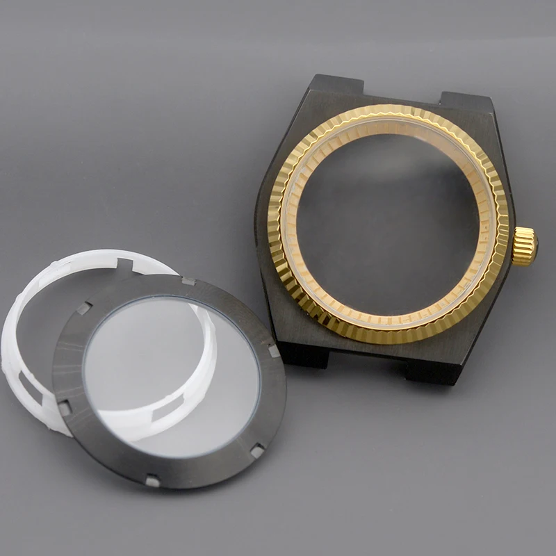 316L Stainless Steel Black Super Player Watch Case 40mm Fluted Gold Bezel Watch Shell Fit NH35 NH36 Movement For 28.5mm Dial
