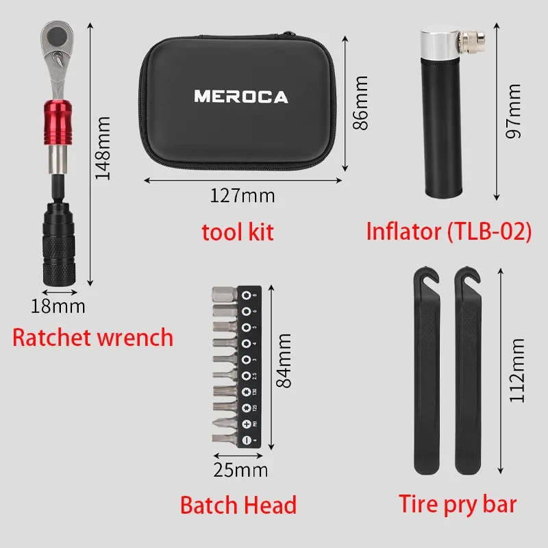 MEROCA Ratchet Wrench Tool Set Socket Multi-Function Tool Box Tire Pry Rod Tool Box MTB Road Bike Riding Repair Accessorie