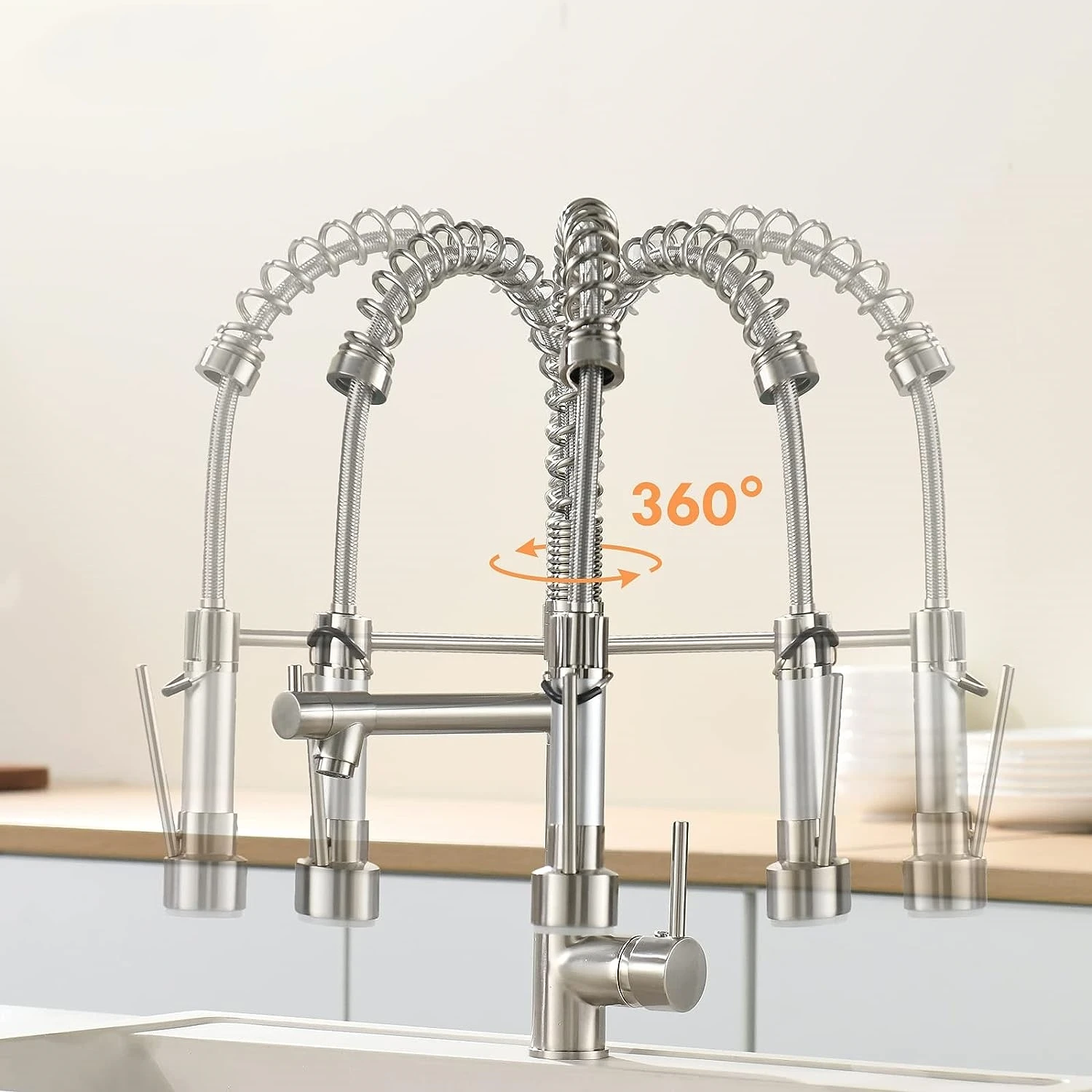 Kitchen Sink Faucet with Pull Down Sprayer,Commercial Single Handle High Arc Stainless Steel Brushed Nickel Kitchen Sink Faucet