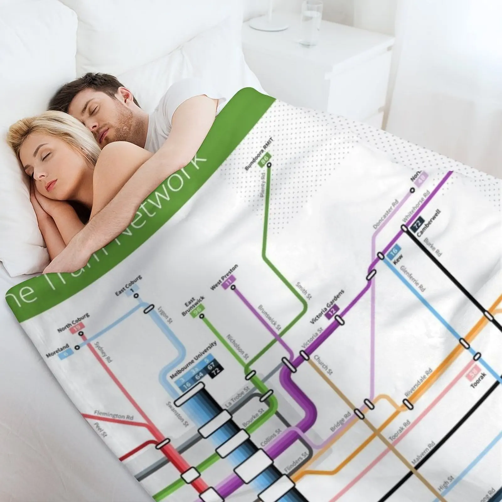 ملبورن ترام خريطة الشبكة رمي بطانية لحاف فاخر الفانيلا لطيف منقوشة البطانيات #4