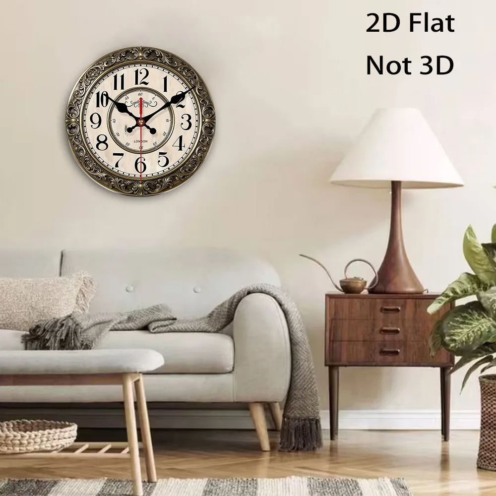 

2D Flat Wooden Wall Clock European-style Theme Wall Clock | 2D Flat, Silent Decorative, Creative, Suitable for Bedrooms, Living