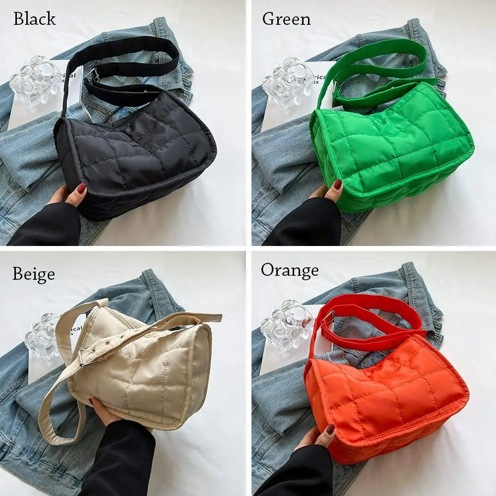 Ladies Casual Bag Cotton-Padded Bags Quilted Handbags Solid Color Shoulder Bags Women Lightweight Underarm Bags