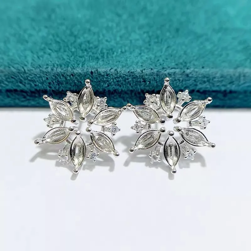 MeiBaPJ 3mm*6mm Horse Eyes Stones DIY 925 Silver Empty Holder Fashion Flower Stud Earrings Fine Charm Party Jewelry for Women