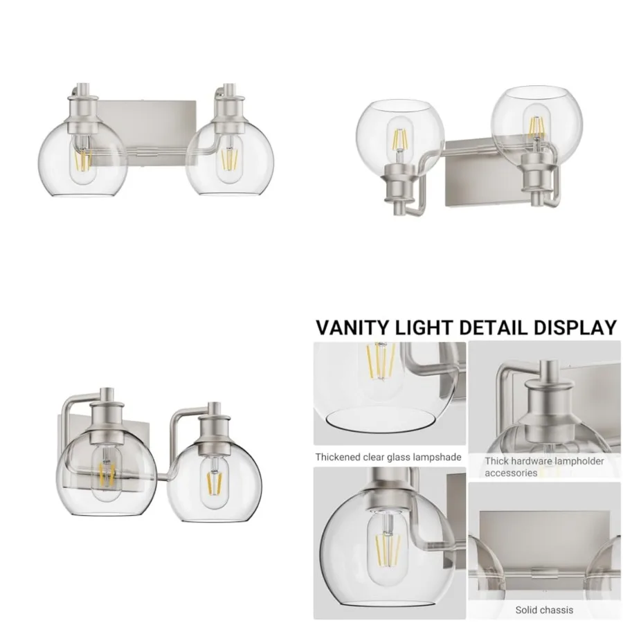 

2 Light Wall Scone Vintage Vanity Light Fixtures Wall Light for Bathroom Lights Over Mirror with Globe Glass Shade Light Fixtur
