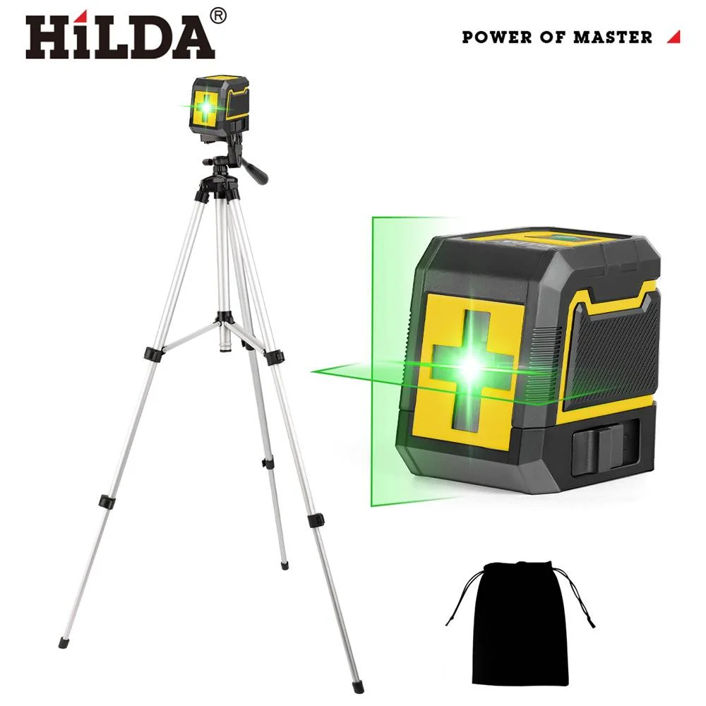 Hilda 2-Linien-Laser-Nivelliergerät mit Stativ, selbstnivellierend, grünes Kreuzlicht, horizontal und vertikal, tragbar, für Dekoration und Aufhängen