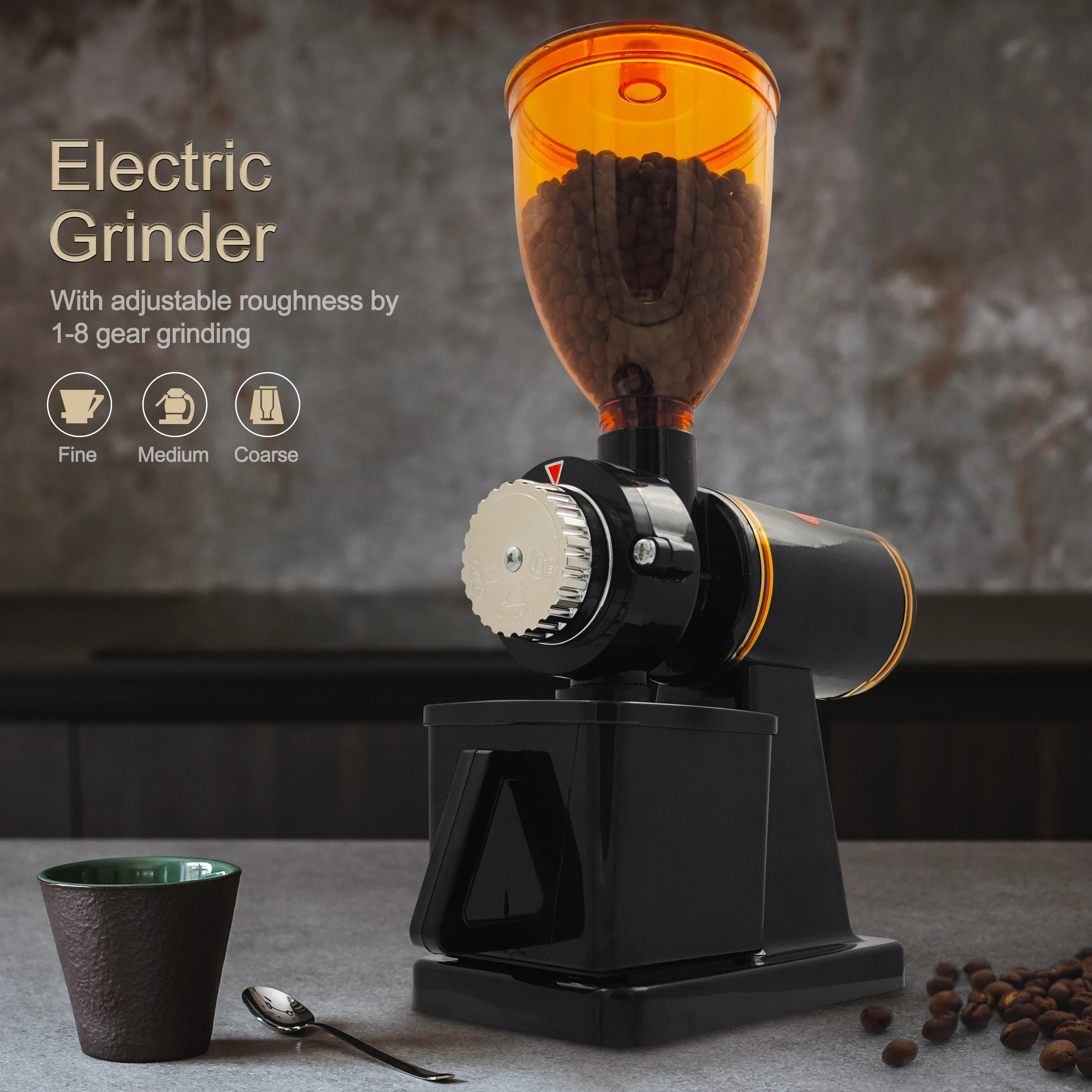 220V/110V Stainless Steel Espresso Coffee Grinder, Electric Grinder, Plane Burr Grinder, Automatic Detachable, 8 File Adjustable