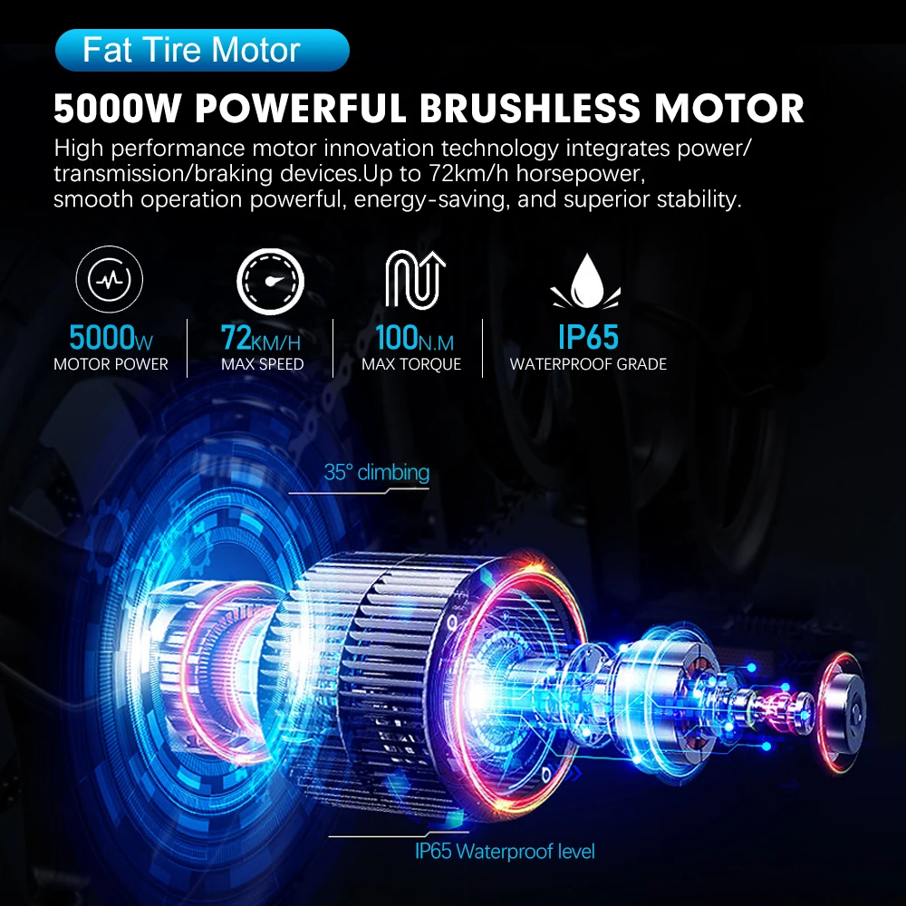 Electric Fat Bike Motor Kit 72V 5000W 4.0Tyre 20/24/26inch Brushless Non-gear Rear Hub Motor Wheel for Snow Ebike Conversion Kit