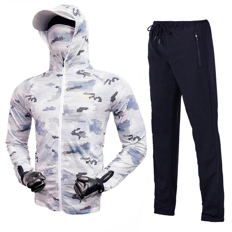 Ice Silk Fishing Suit for Men, Sun-protective Clothing, Face Covered, Team Lure, Jacket and Pants Set, 210kg, Summer