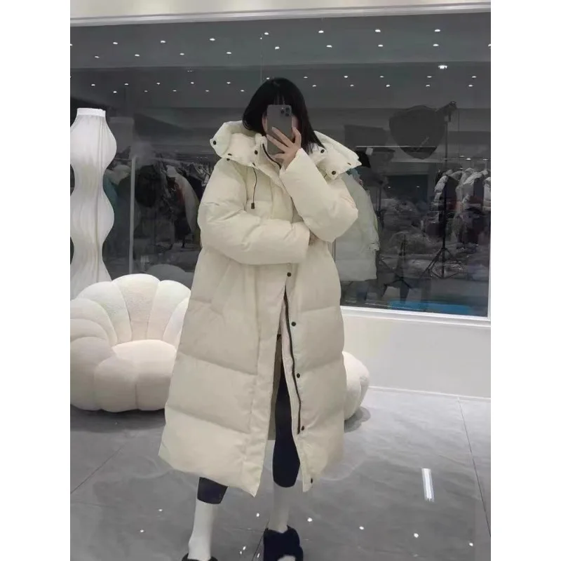 Winter New Korean Edition Mid To Long Knee Over Cotton Jacket for Women, Loose Hooded, Large Down Cotton Jacket, Thick Coat