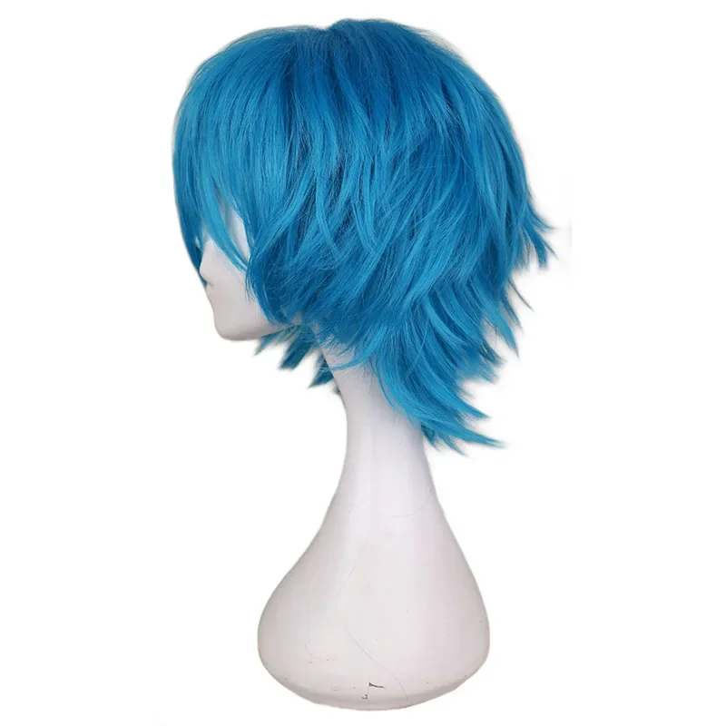 QQXCAIW Short Men Green Blue Cosplay Wig Party Costume High Temperature Fiber Synthetic Hair Wigs