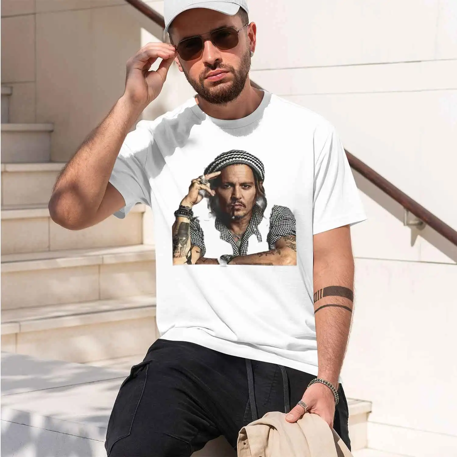 Casual Style Men's T-Shirt With Depp Portrait Print For Everyday Wear And Summer Outfits Perfect Gift For Fans And Trendy Men 20