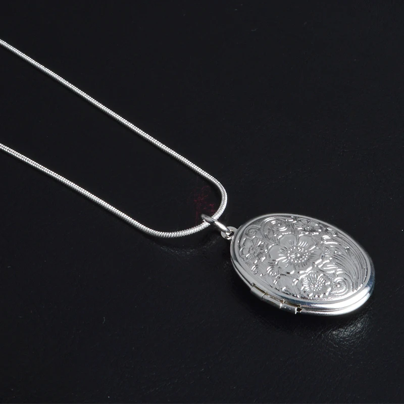 England Retro 925 Sterling Silver Necklace Round Open Locket Pendant Necklaces Photo Women Collar Jewelry