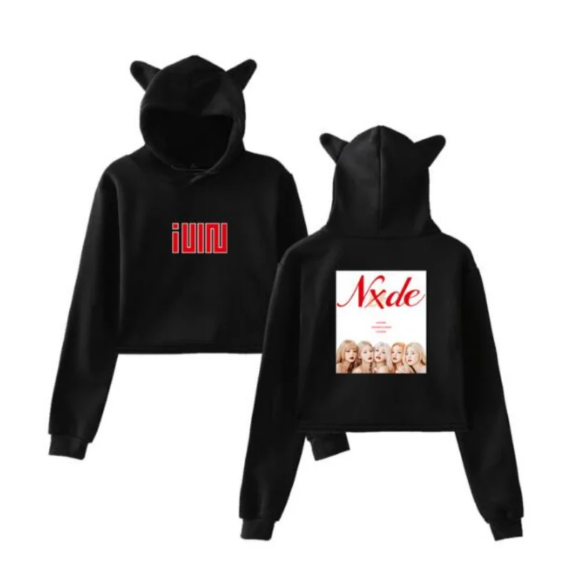 KPOP (G)I-DLE GIDLE I LOVE Album Nxde Crop Top Hoodie Harajuku Cropped Sweatshirt Streetwear Hip Hop Long Sleeves Pullover Tops