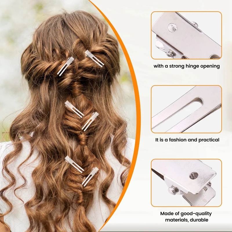 Hairdressing Double Prong Pin Curl Setting Section Metal Alligator Clips Hairpins