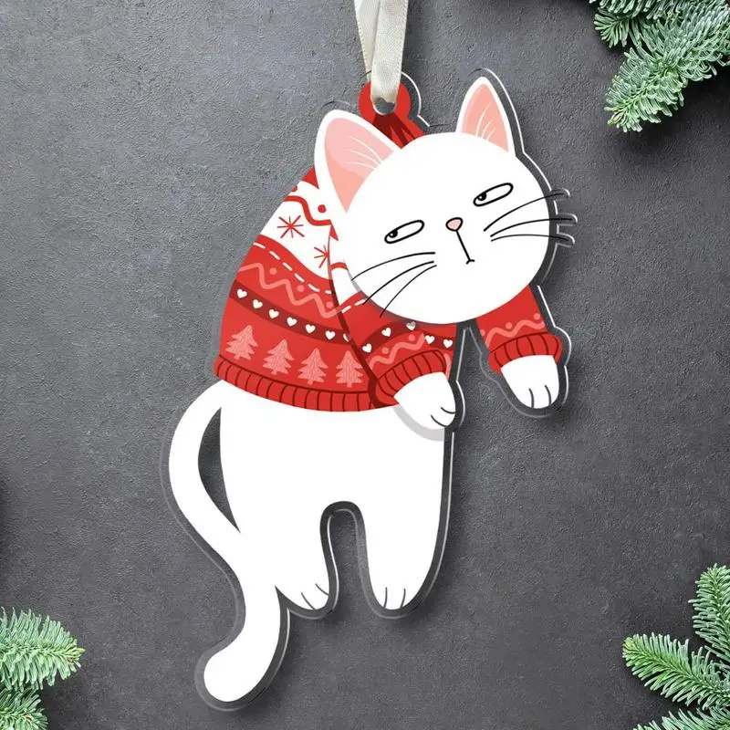 Christmas Cat Ornaments 2D Acrylic Ornament Seasonal Decor Christmas Tree Ornaments Decorative Pendant Car Rear View Ornament