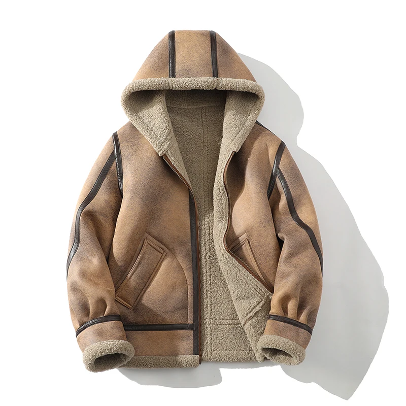 

Высококачественная мужская модная, стильная, универсальная и модная однотонная зимняя новая меховая цельная флисовая куртка и утолщенная куртка