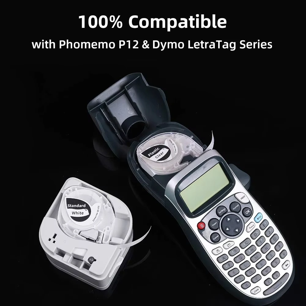 1pk Phomemo P12 P12Pro Label Maker Tape Replacement for DYMO Label Maker Pastic Tape Replace for DYMO Letra Tag 100H LT-100T view 6
