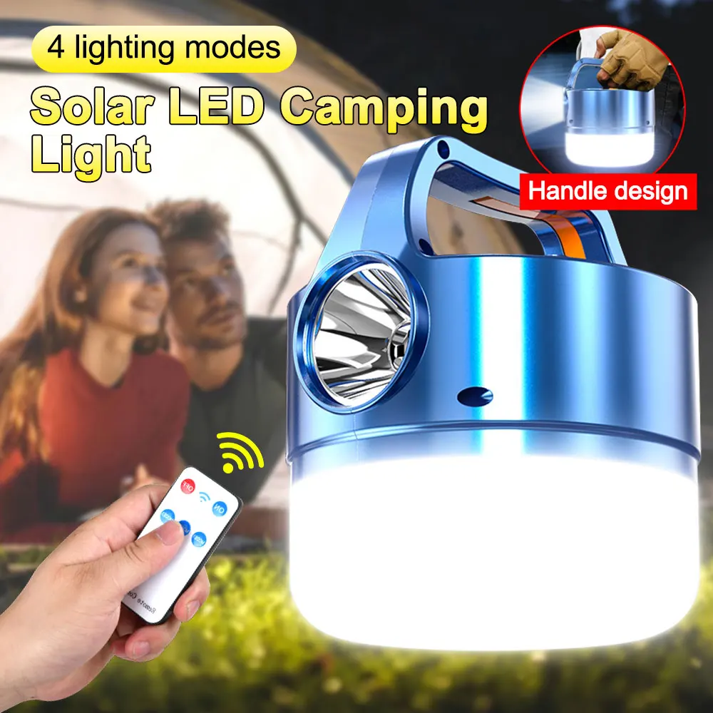 Solar Portable Work Light LED Camping Light USB Rechargeable 4 Mode Bulb Outdoor Searchlight Tent Lamp Emergency Strong Light
