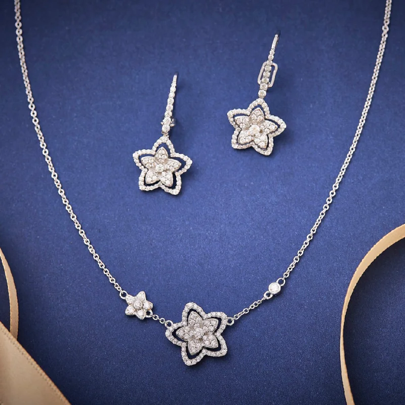 

Designer Style Necklace Earrings Ring Women Lady Inlay Full Cubic Zircon Pentagram Flower Tassels Pendant Party Jewelry Sets