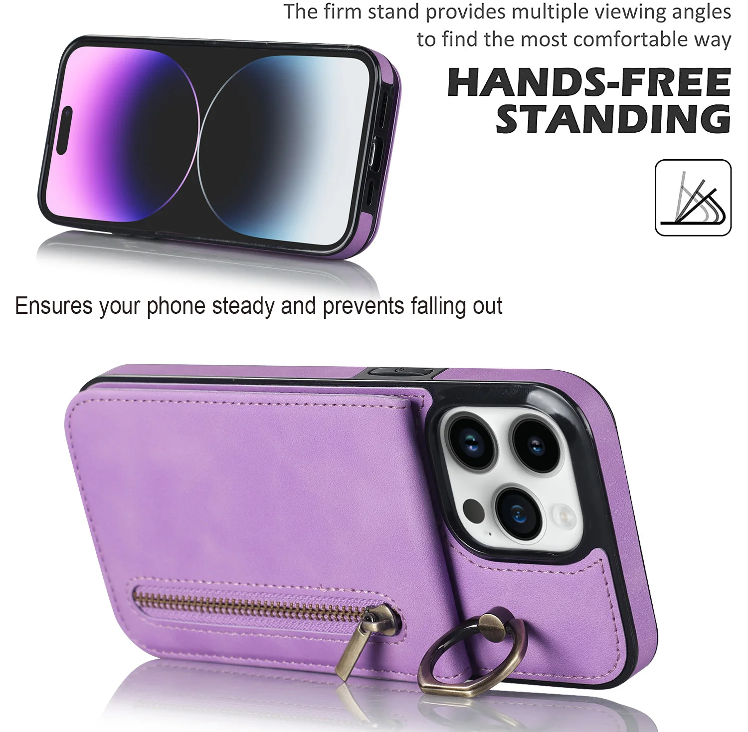 Zipper Leather Wallet Vertical Cards Solt Ring Holder Case For iPhone 14 15 Pro Max 13 12 11 XR 7 8 Plus SE 2022 RFID Bag Cover