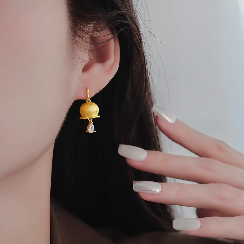 New in glossy brushed lily of the valley water drop earrings for women retro small lantern inlay diamond earring jewelry