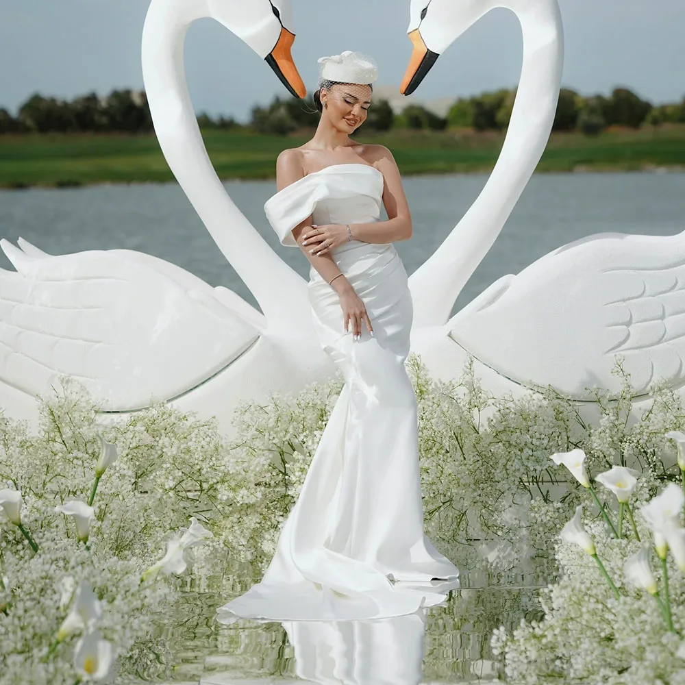 

Eightale Arabic Wedding Dress Customized Ivory Strapless Pleats Mermaid Bridal Gown Bride Party Dress