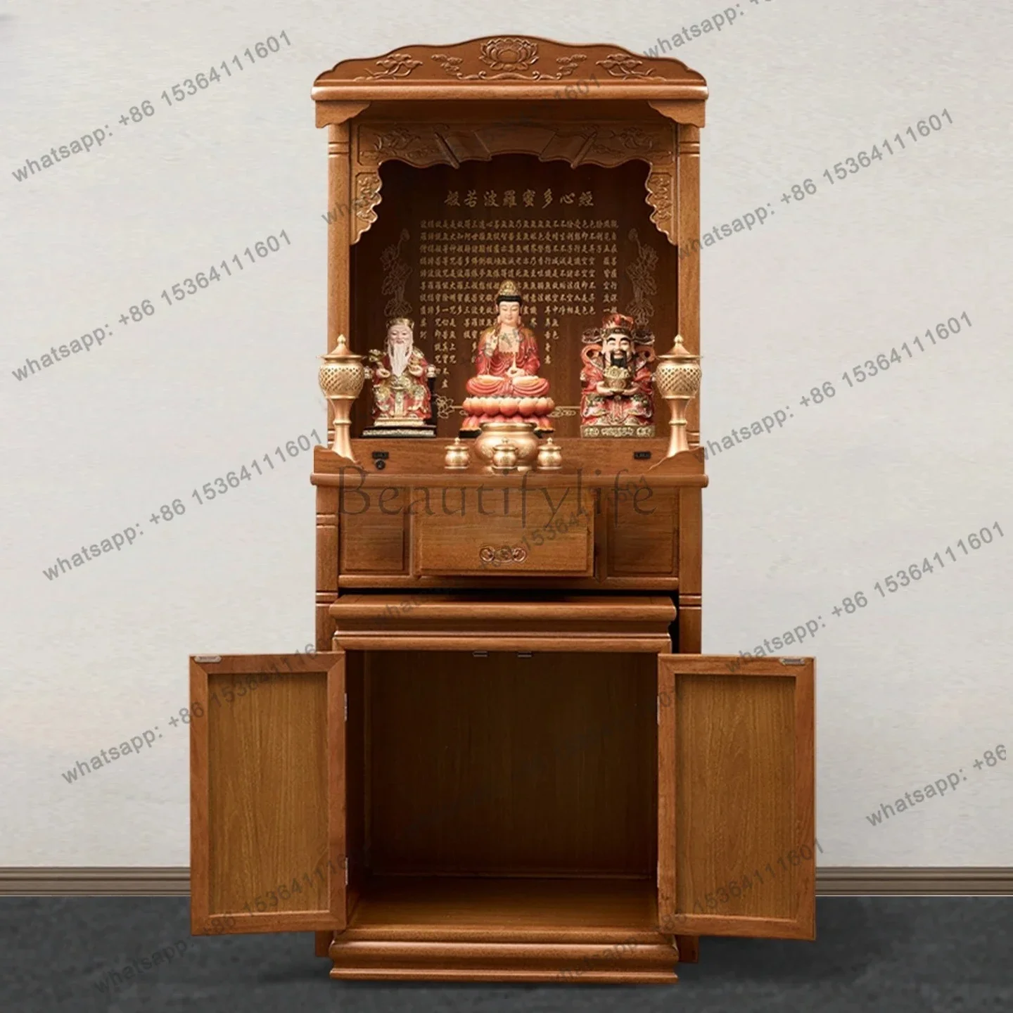FG40God of Wealth Cabinet Solid Wood Shrine New Chinese  Simple Buddha Cabinet Guanyin  Statue Buddha Altar Shrine