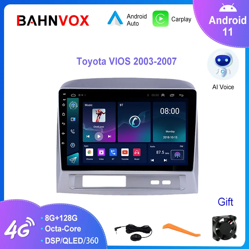 

9" Android 11.0 Car Radio for Toyota Vios 2003-2007 Multimedia Player GPS Navigation 4G Carplay Stereo Head Unit Screen 2Din DSP