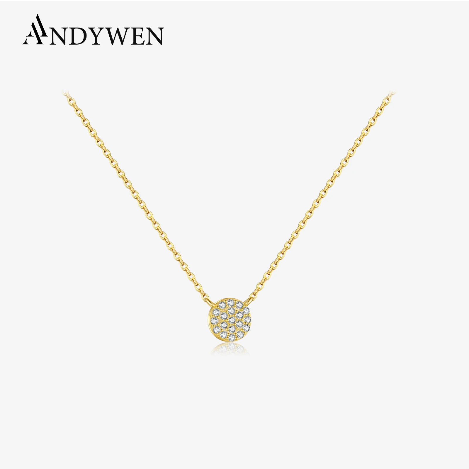 ANDYWEN 925 Sterling Silver Gold Circle Long Chain Pendant Charm Zircon Necklace New Delicate 2021 Women Luxury Fine Jewelry