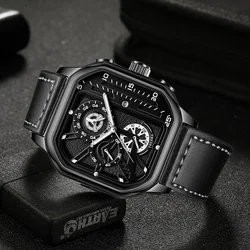 Retro Sport Watch Fashion Waterproof Quartz Wristwatch for Men Reloj Hombre Square Men Watches Leather Strap Black Quartz Watch