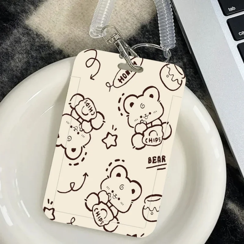 Cartoon Teddy Bear Card Holder With Retractable Spring Cord Suitable For Cool Boys Door Badge Holder Bus Campus Lunch Card