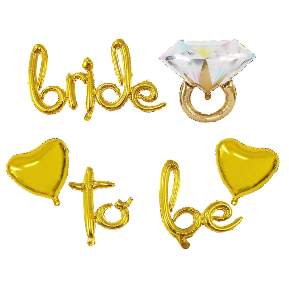 1 Set Goldene 'Bride to Be' Ballons Diamantring Herz-Ballons Hochzeit Brautparty Junggesellinnenabschied Dekorationen Hochzeitsballons