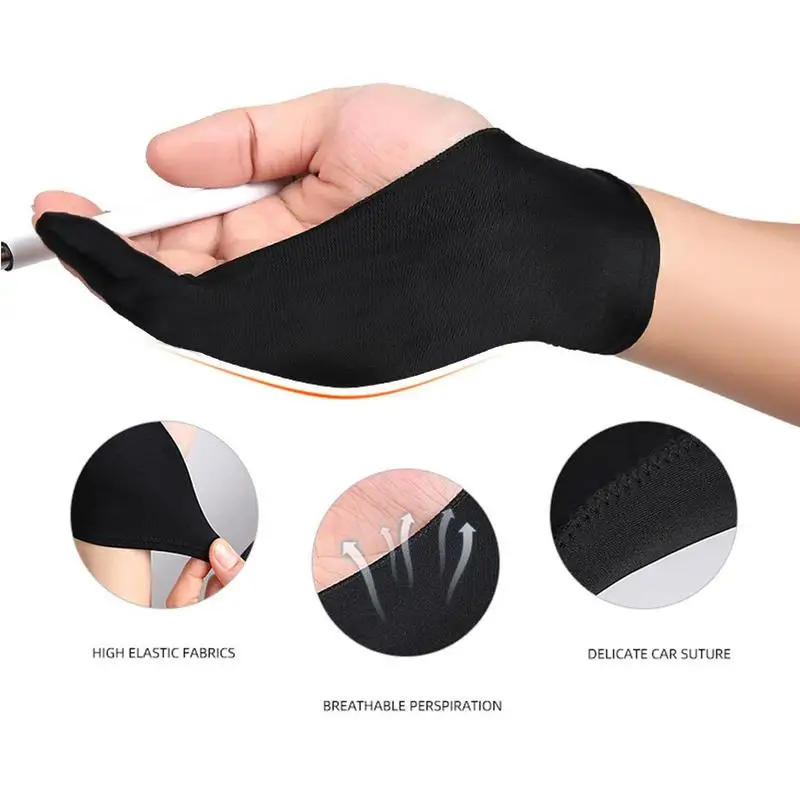 Two Finger Glove Black Tablet Drawing Glove For Artist Drawing Pen Graphic Tablet Household Gloves Right Left Hand For Painter