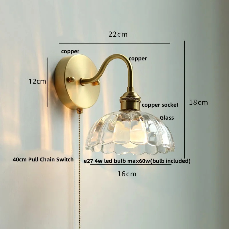 IWHD Pull Chain Switch LED Wall Lamp Sconce Porch Bar Pull Chain Switch Nordic Modern Clear Glass Stair Light Fixture Luminaire