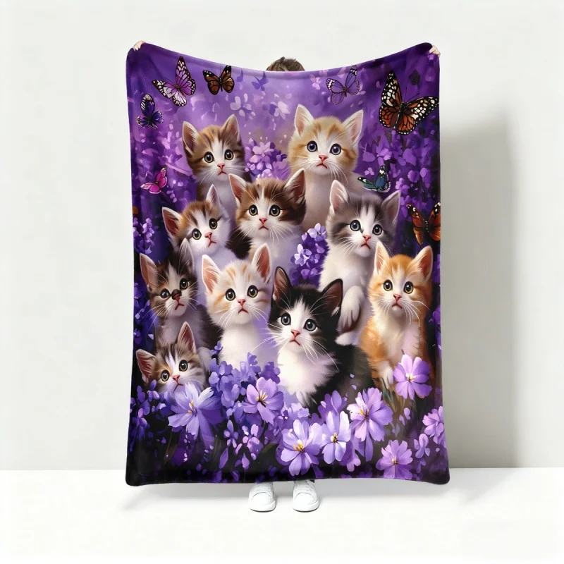 Manta de Franela con Estampado de Gatitos Multicolores, Suave y Acogedora, para Amantes de los Gatos