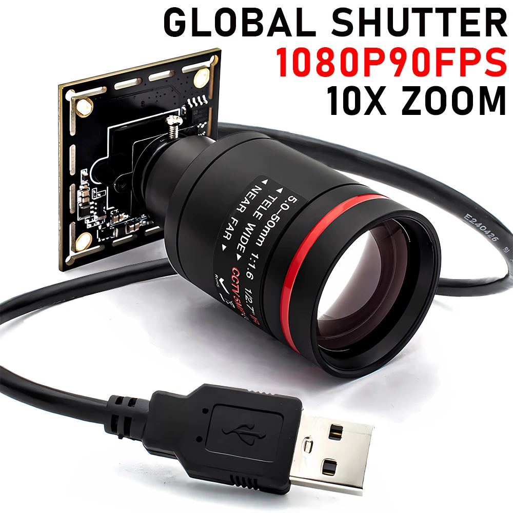 

1080P90FPS Global Shutter USB Camera 5-50mm Varifocal M12 Lens Plug Play for Machine Vision Security Surveillance Industrial Use