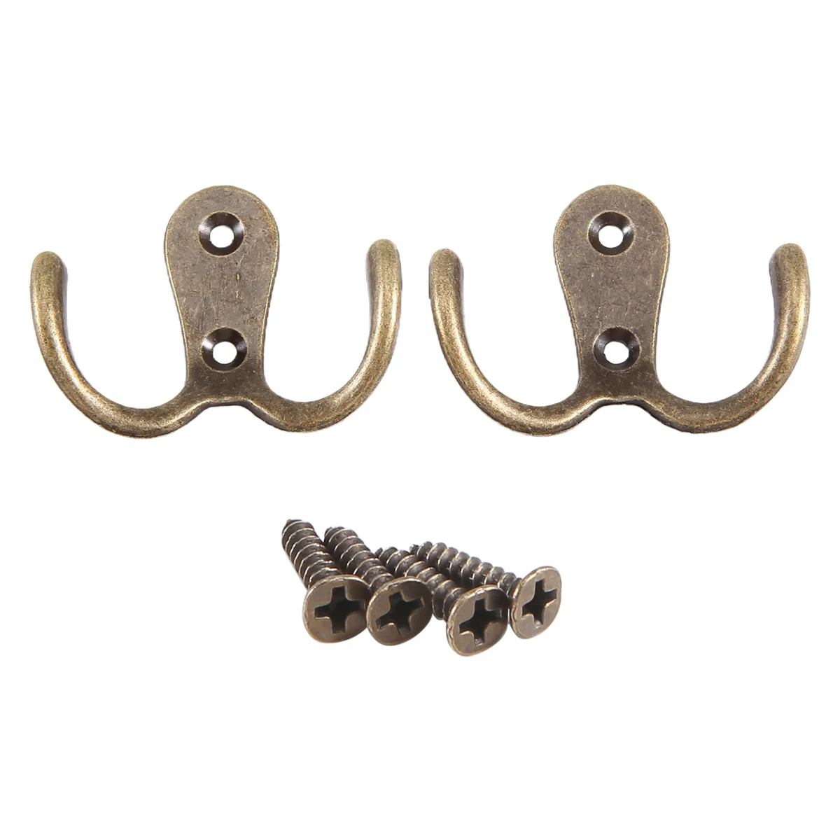 2 x Screw hook Retro metal double hook Metal wall mount hanger coat Antique bronze for hats